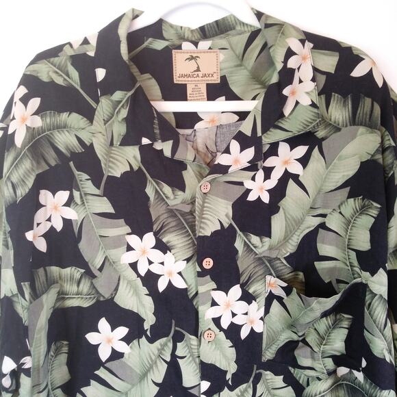Jamaica Jaxx Silk Hawaiian Shirt Mens XL Black Palm Floral Tropical Resort Beach - Picture 3 of 12